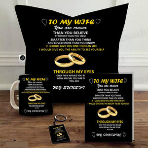 Combo Gift Pack for Wife (16" x 1" Inch Cushion Cover with Filler + Printed Mug + Greeting Card + Printed Key Ring)