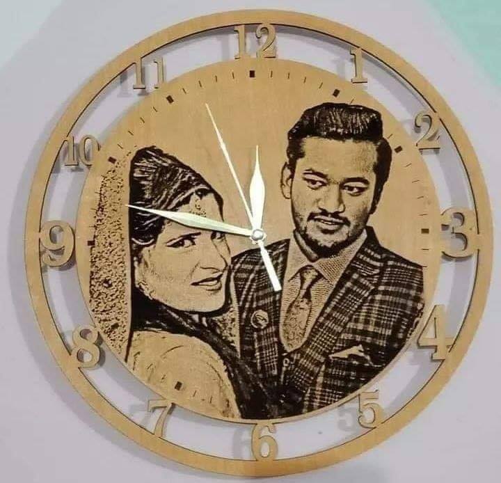 Engraved Wooden Photo Clock - My Art