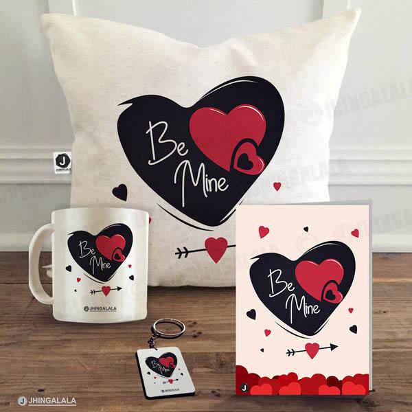 Combo Gift Pack(16" x 16" Inch Cushion Cover with Filler + Printed Mug + Greeting Card + Printed Key Ring)