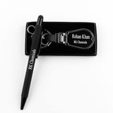 Premium Black Pen and Key Chain Set Name Engraved