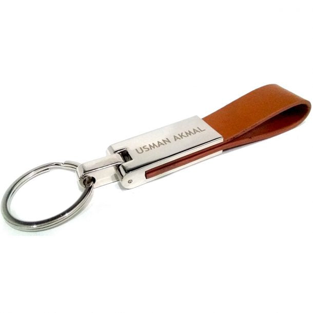 Extensive Leather Keychain With Metallic Cover Engraved - My Art