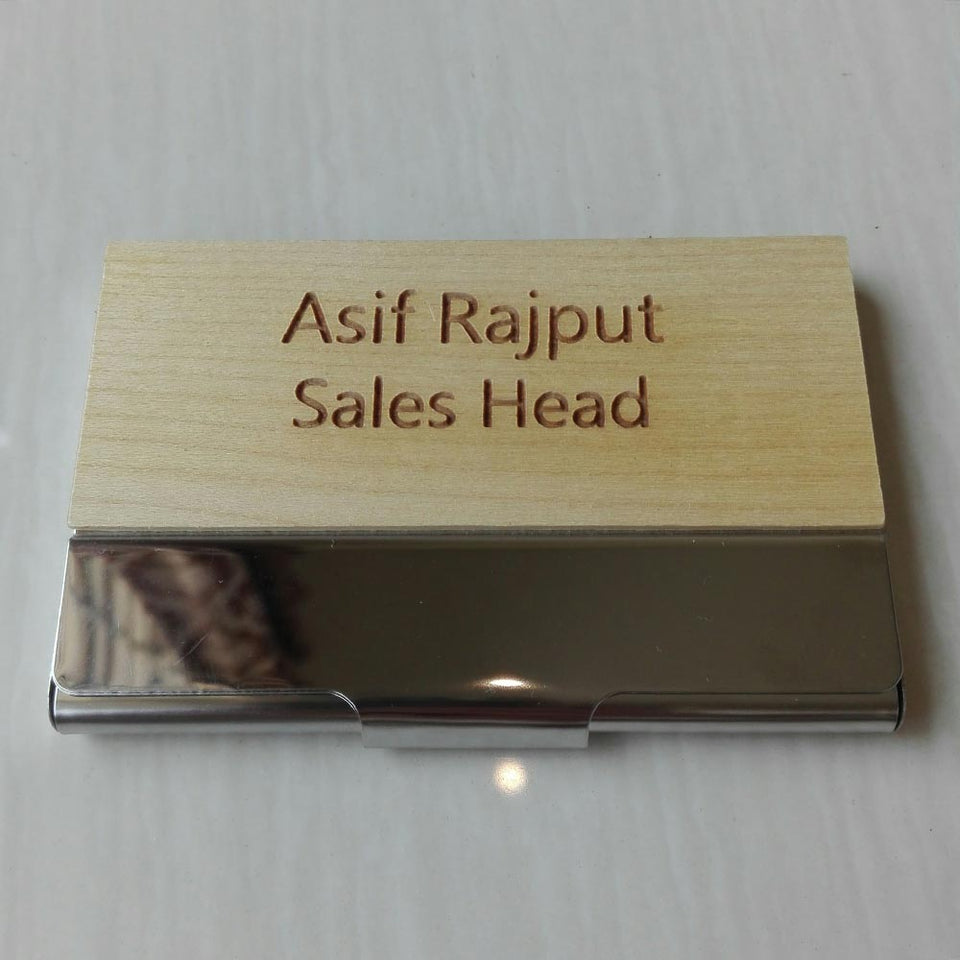 Name Engraved | Wooden Metal Visiting Cards Holder - My Art