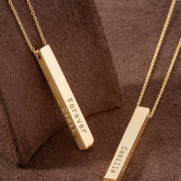 Customized 3D Gold Bar necklace - My Art